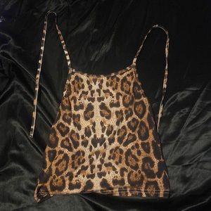 Cheetah boring crop top, tank top with neck tying straps